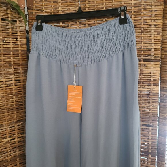 Palazzo Pants Waide Leg Elastic Waist SZ M Hippie Bohemian Dusty Blue Color SZ M - Picture 4 of 5